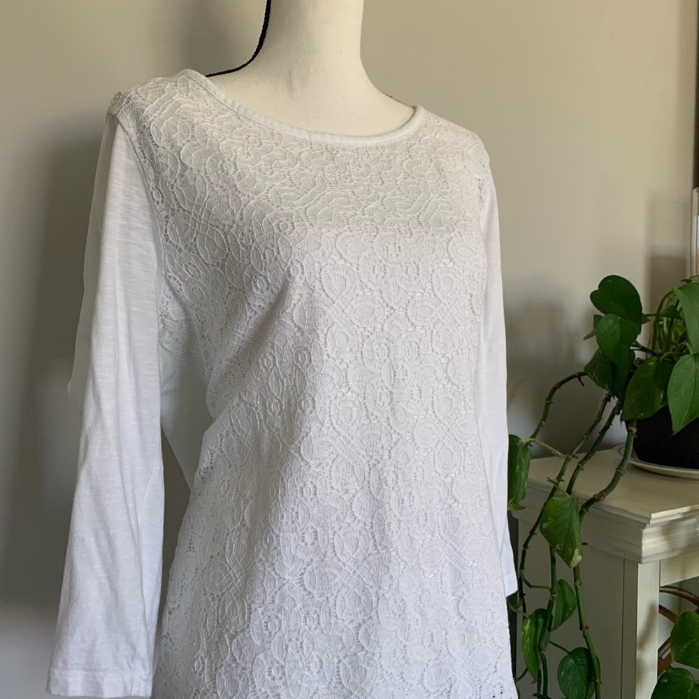 Old Navy XL 3/4 white lace shirt EUC 🌼 B59 - Picture 3 of 7